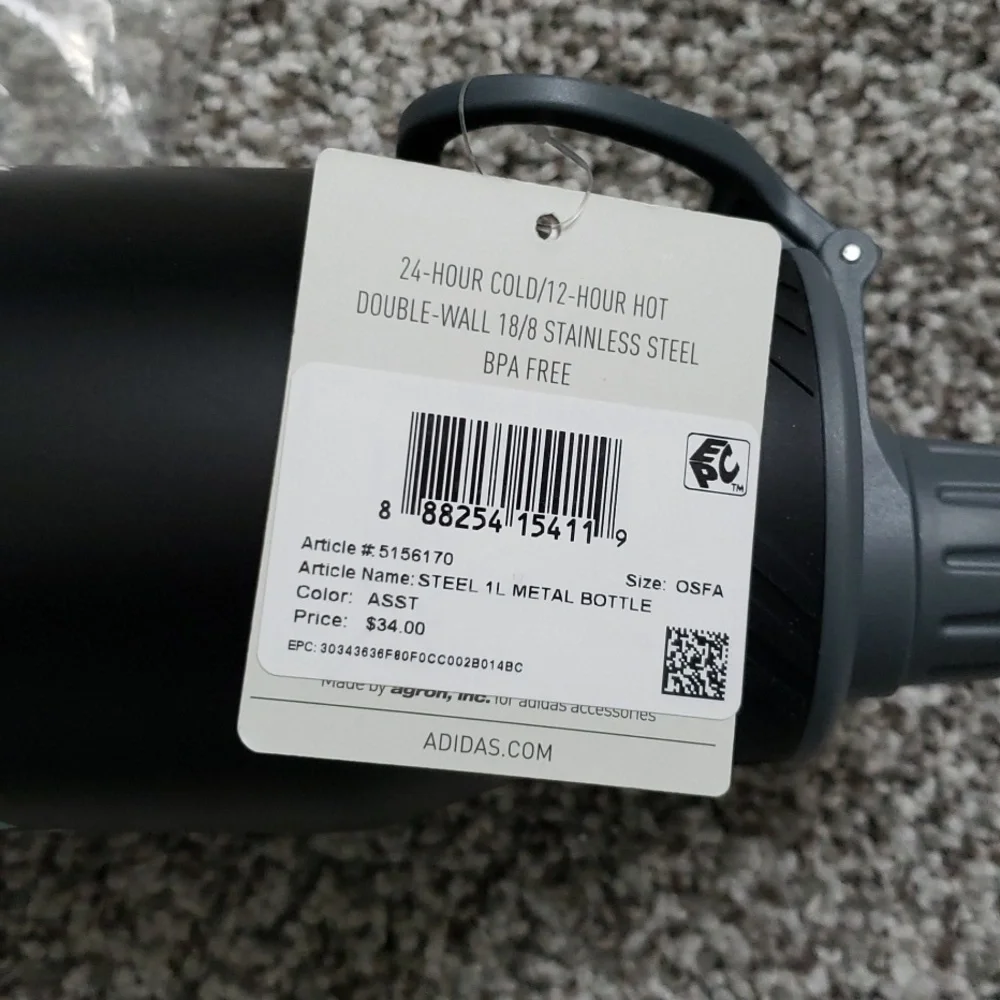 Adidas 1L Stainless Steel Bottle Black - Picture 3 of 7